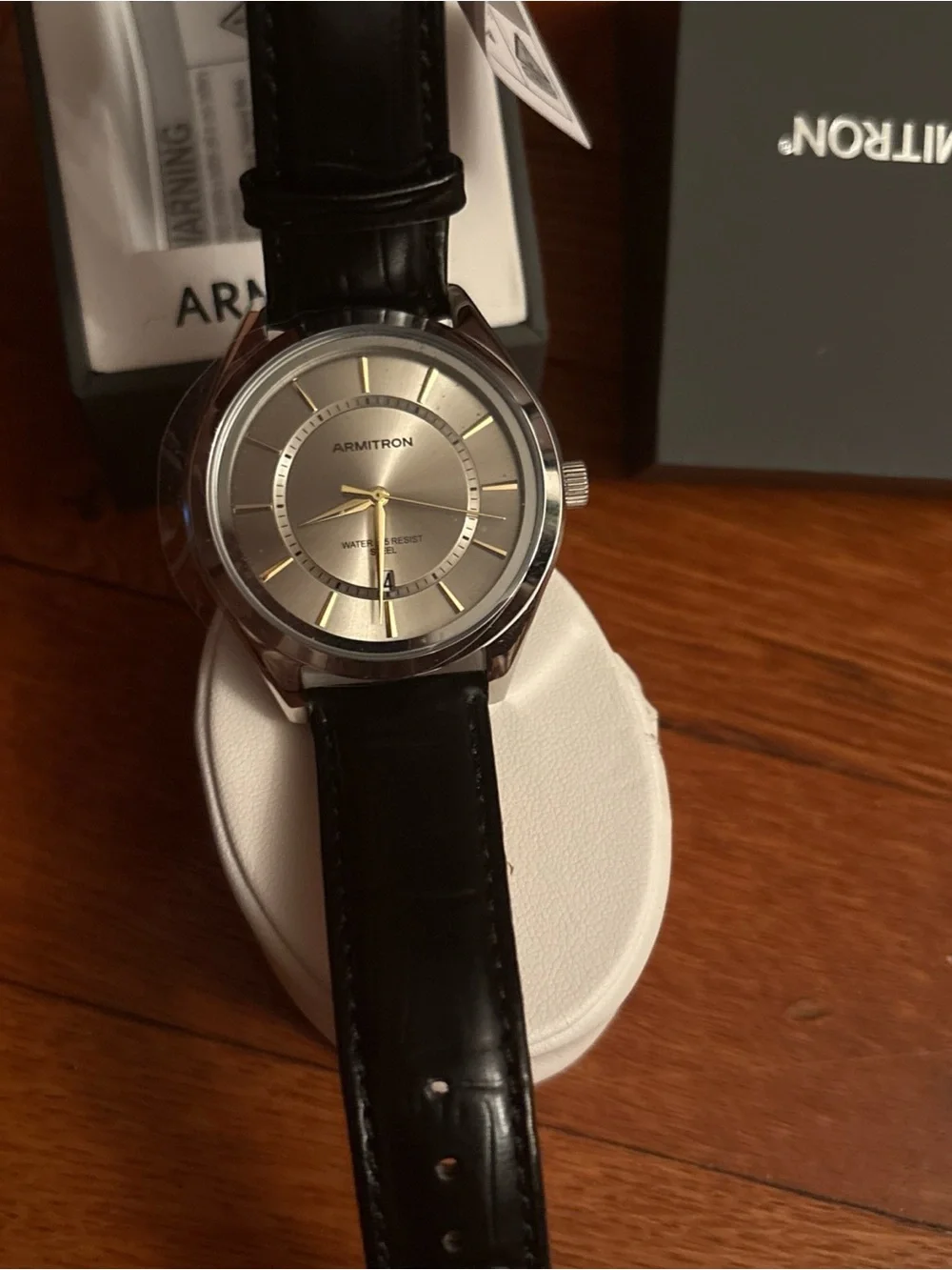 Armitron Silver Case Watch with Gray Dial and Black Leather Strap